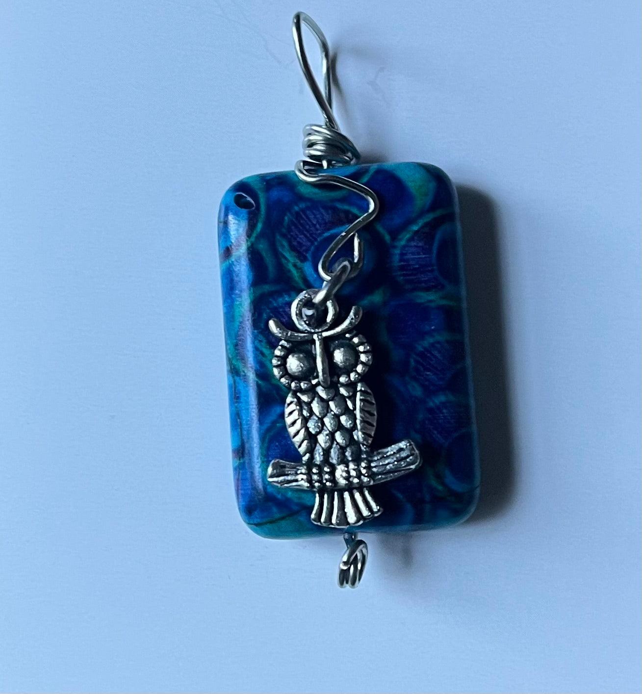 Blue Peacock Bead Pendant with owl