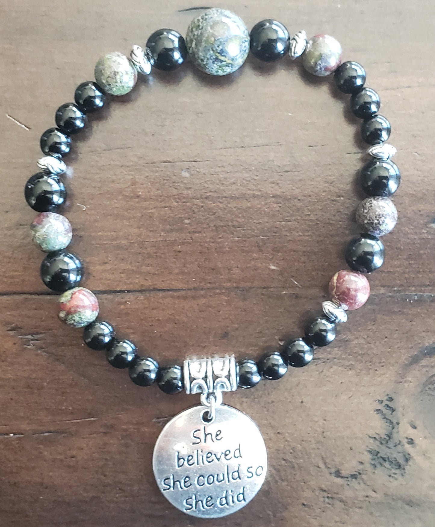 She Believed She Could So She Did, Dragon blood stone/black Obsidian Bracelet