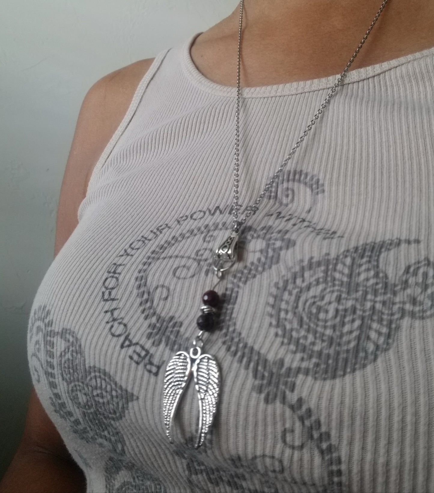 Angel Feathers Gem Design necklace Wilhelmina Creations