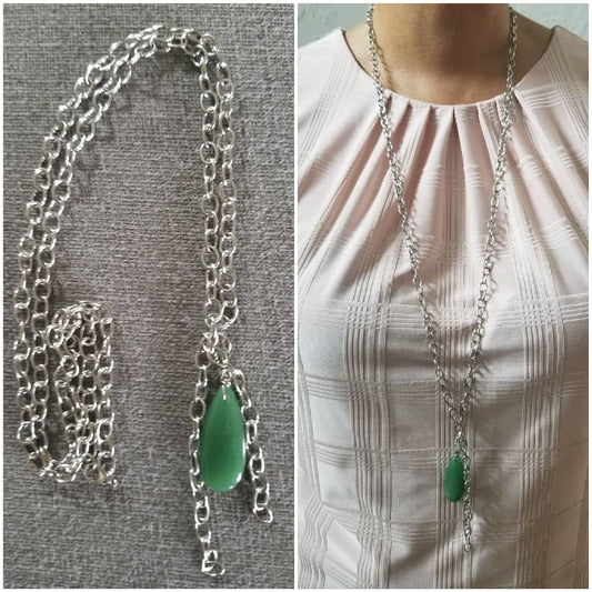 Semi-Gem Pendants with Long Stainless Steel Necklace Design- Wilhelmina Creations