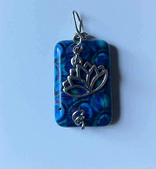 Blue Peacock Bead  Pendant with lotus