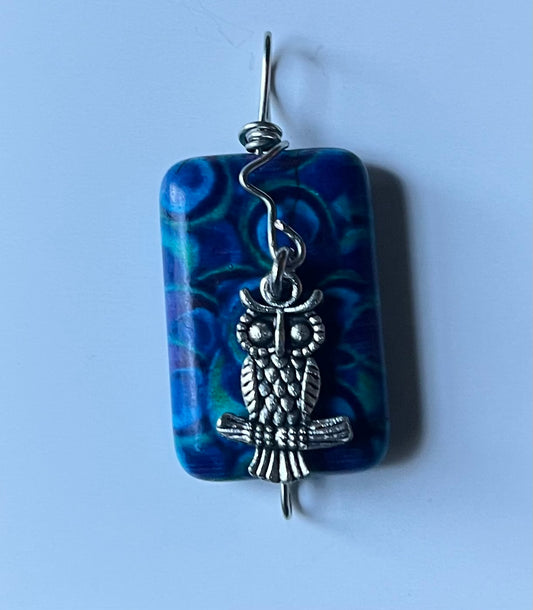 Blue Peacock Bead  Pendant with owl