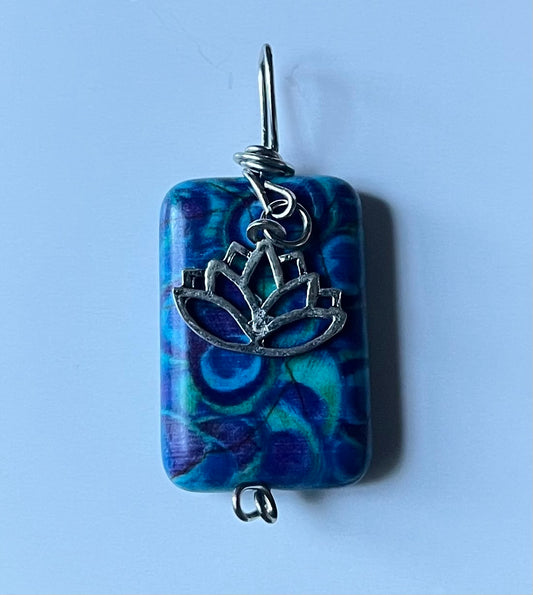 Blue Peacock Bead  Pendant with lotus