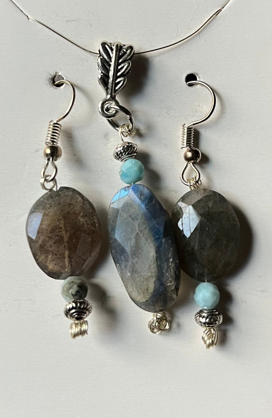 Labradorite & Larimar Pendant & Earrings set