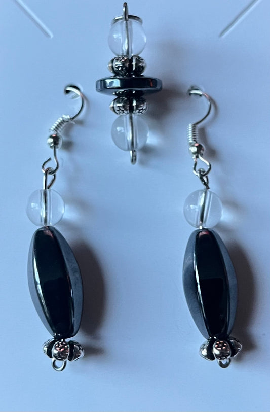 Hematite & quartz Pendant & Earrings set