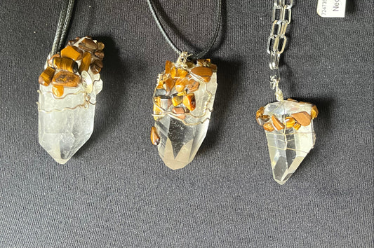Arkansas Quartz - Tiger-eye Design Pendant
