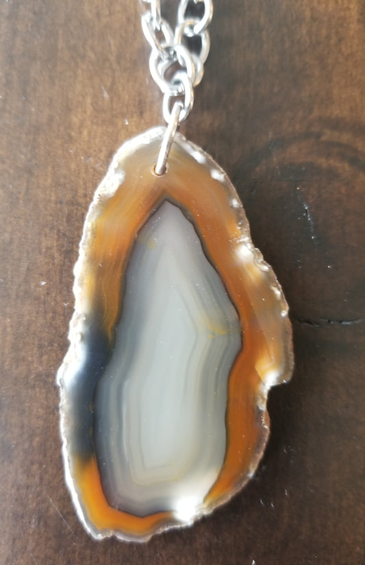 Agate slice Pendant Stainless steel necklace