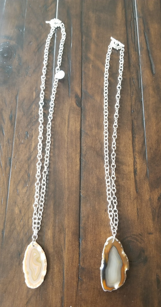 Agate slice Pendant Stainless steel necklace R