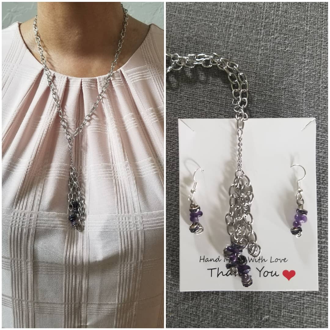 Semi-Gem Pendants with Long Stainless Steel Necklace Design- Wilhelmina Creations
