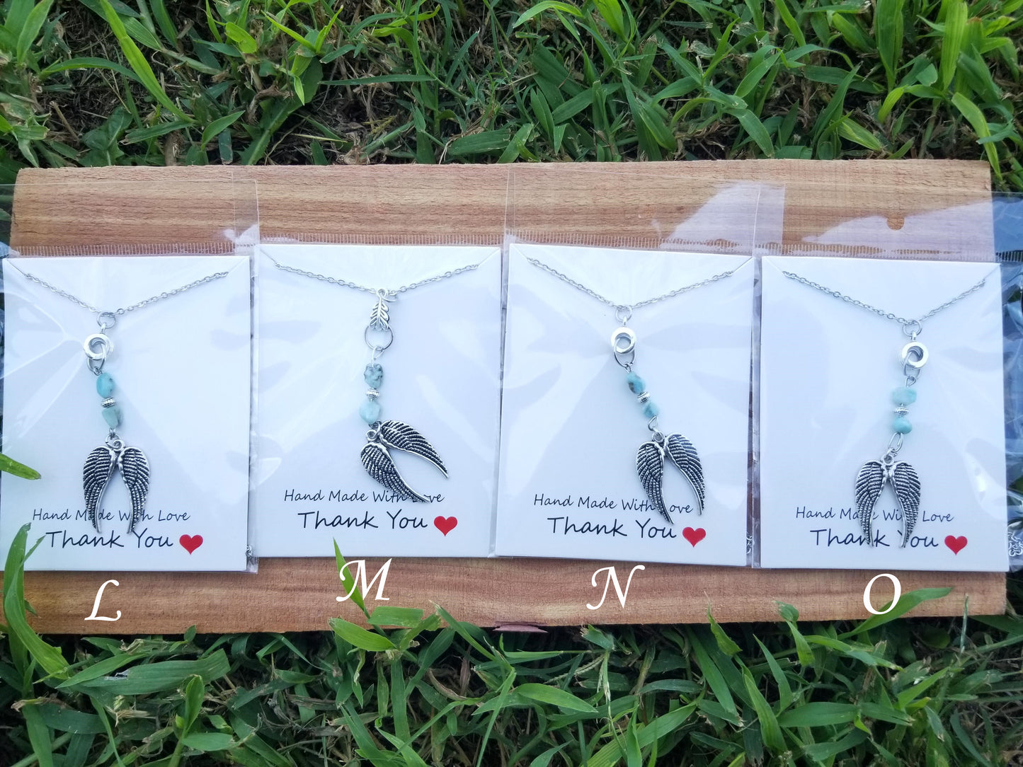 Angel Feathers Gem Design necklace Wilhelmina Creations